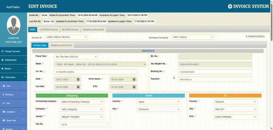 Shipping and freight invoicing dashboard